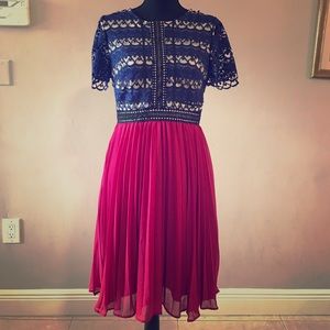 Jax Black label lace pink and blue midi dress